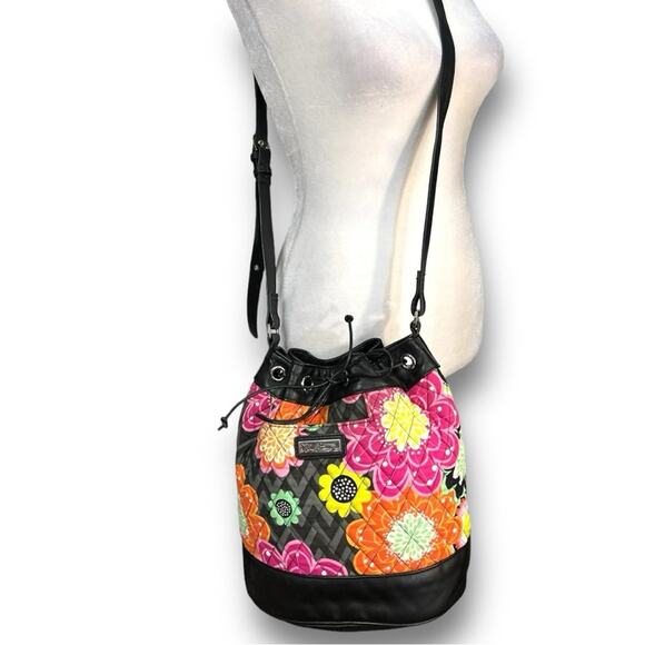 VERA BRADLEY Floral quilted draw string Bucket Bag/orange yellow pink daisies - Picture 9 of 13
